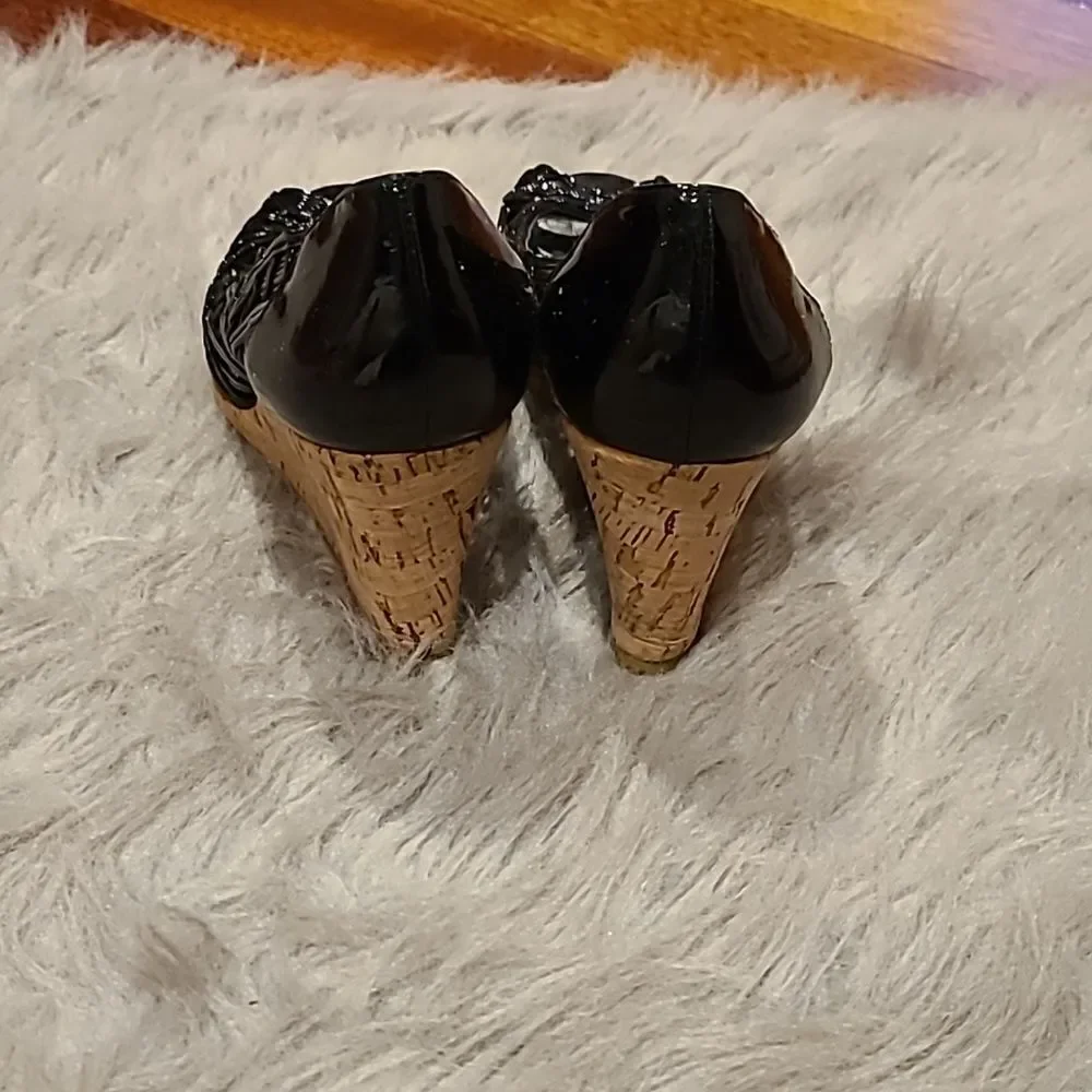 Stuart Weitzman womens‎ black cage peep toe wedges size 6 1/2 - Picture 4 of 8
